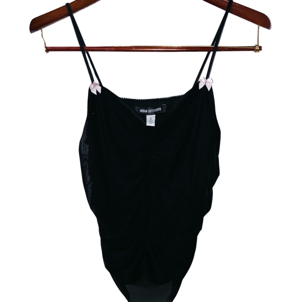 Y2K Urban Outfitters Ruched Black Pink Bow Top Coquette Girl 00’s Gossip Girl L - Picture 4 of 8